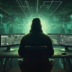 scammer in a dark room with monitors