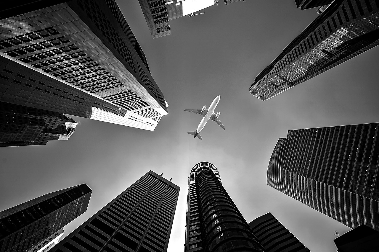 Airplane, Buildings, Perspective image