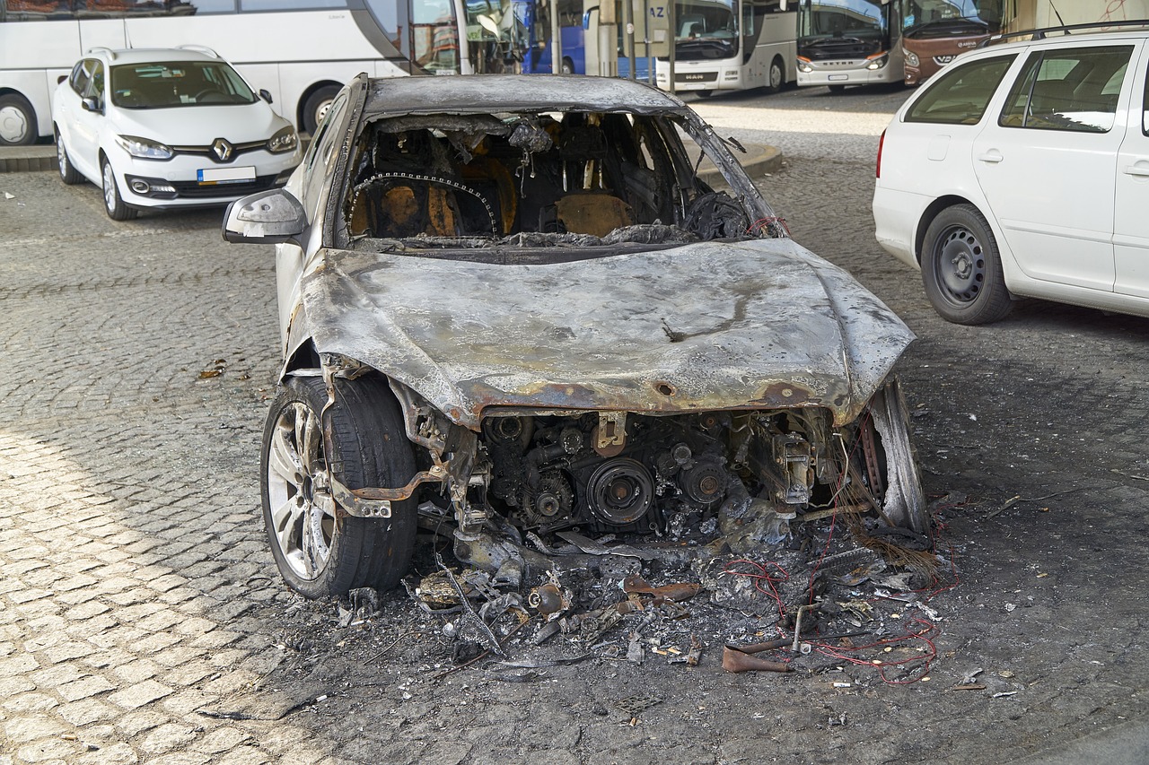 Automobile, Burned down, Burned out image.
