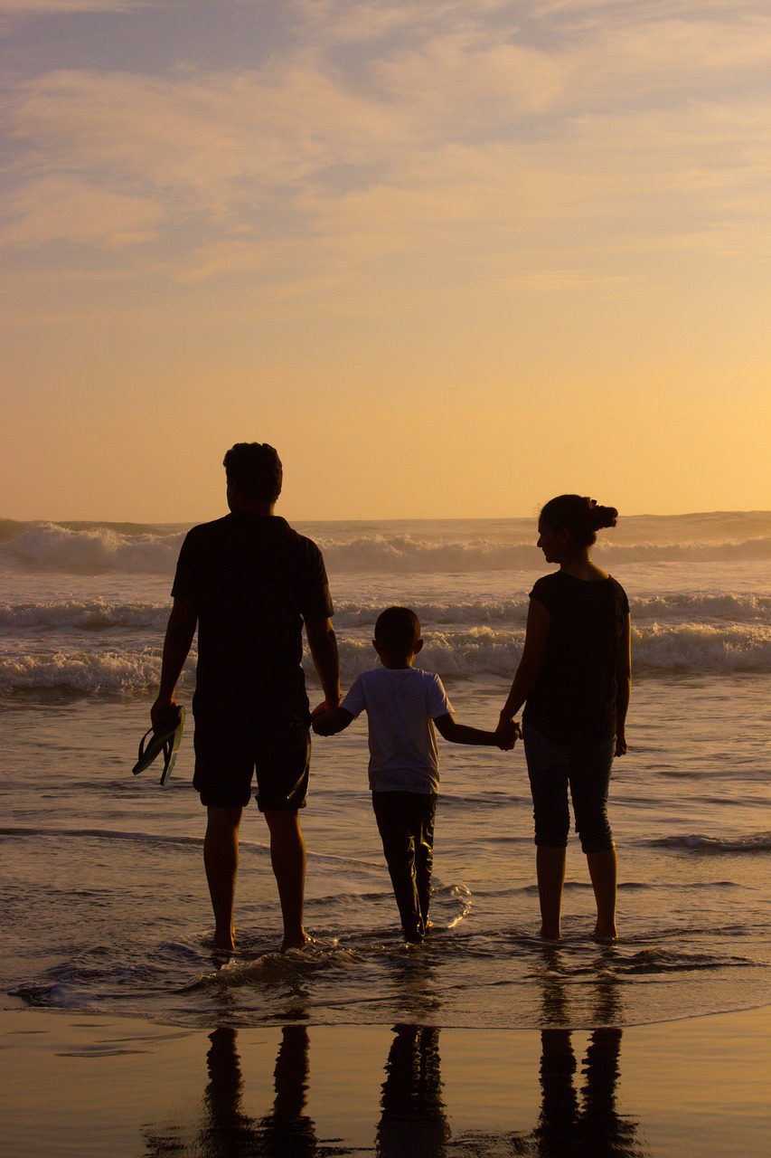 family, parents with child, beach