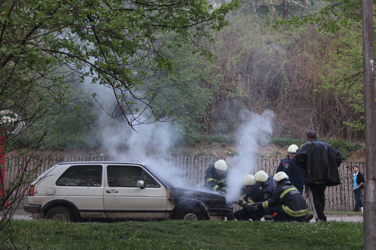 Car, Fire, Firefighters image