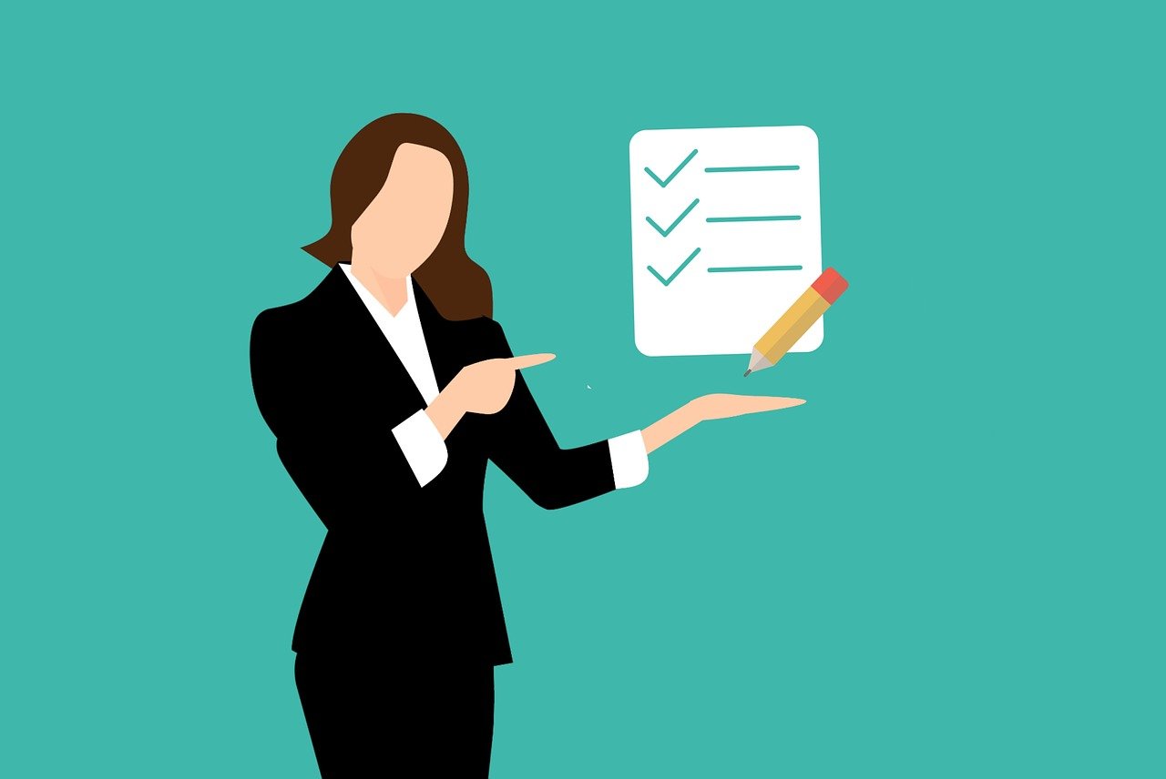 illustration of a woman pointing to a checklist with a pencil