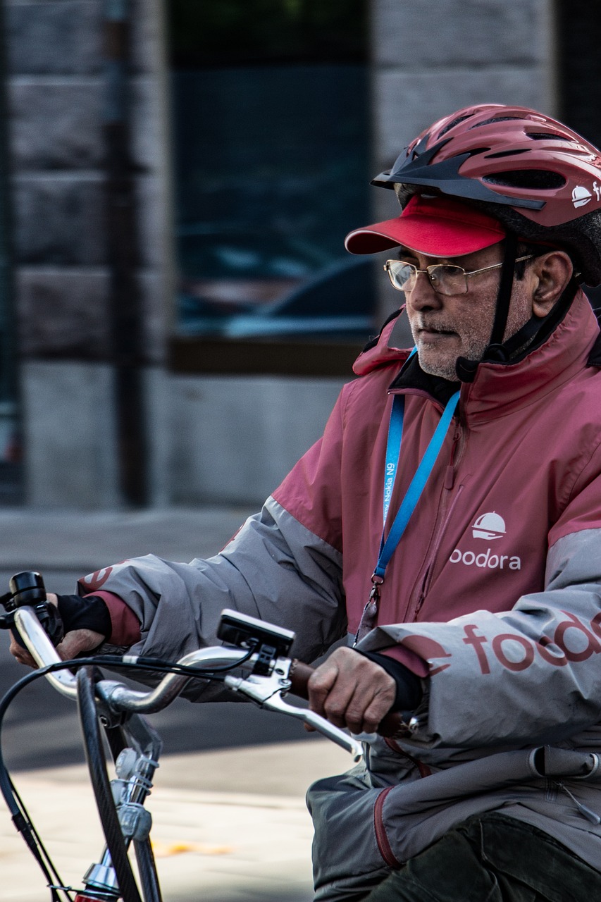 food delivery guy riding bicycle