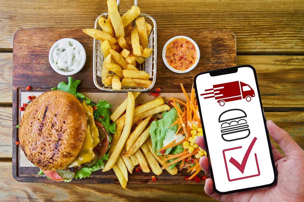 plate of fast food, food delivery app