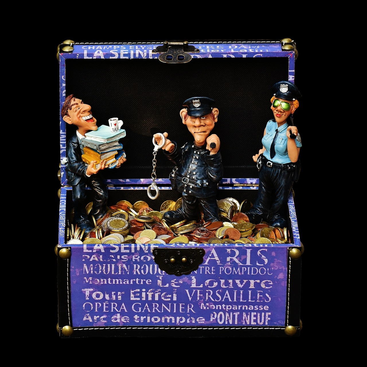 Animated police officer and tax evader