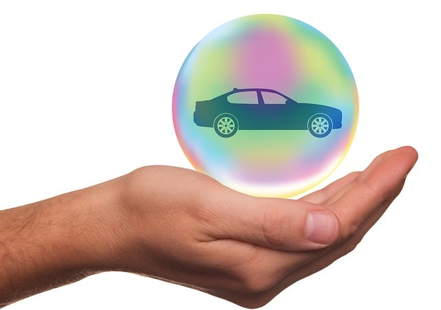 Car in a bubble hovering over a palm