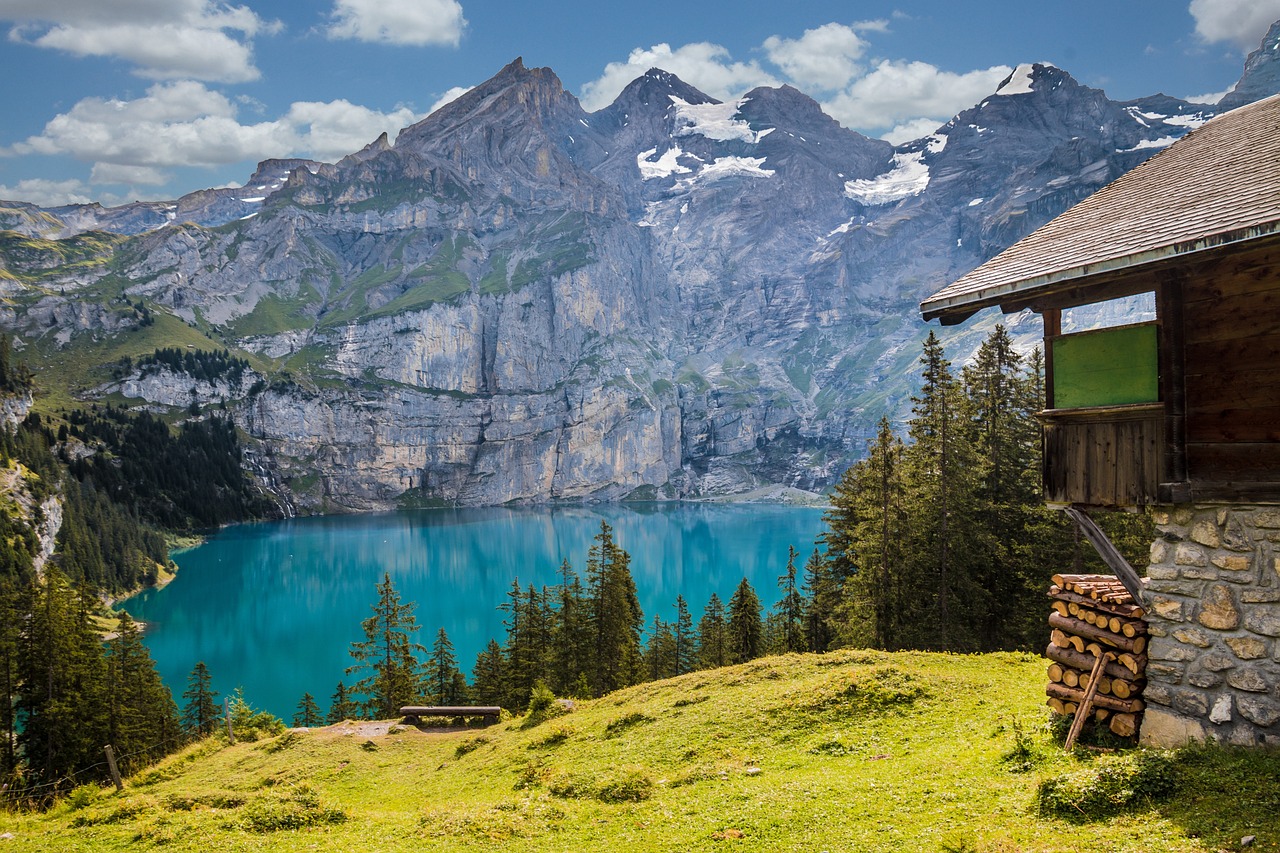 Lake, Mountains, Hut image