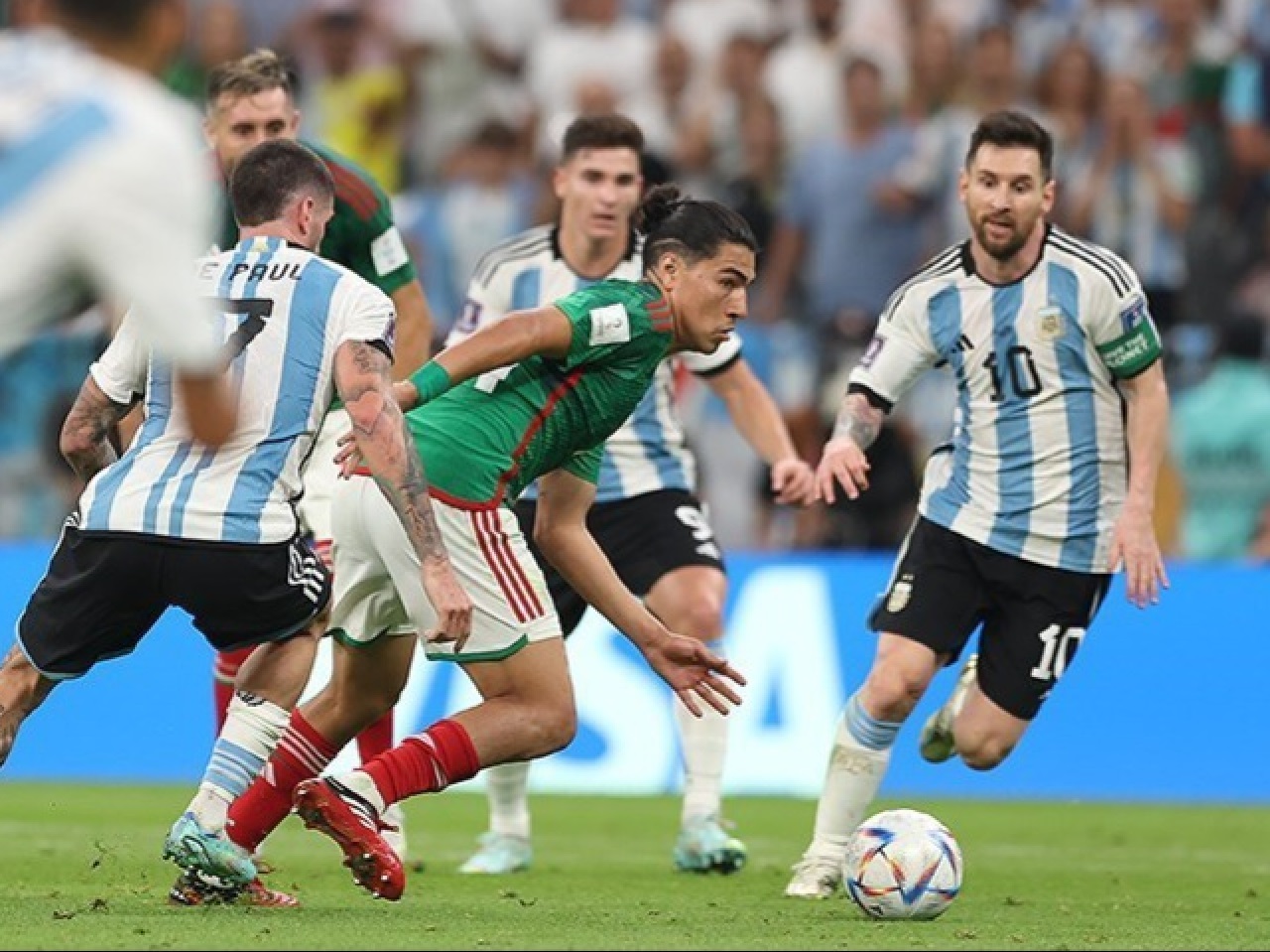 Football players from 2022 FIFA World Cup Match 24 - Argentina vs Mexico