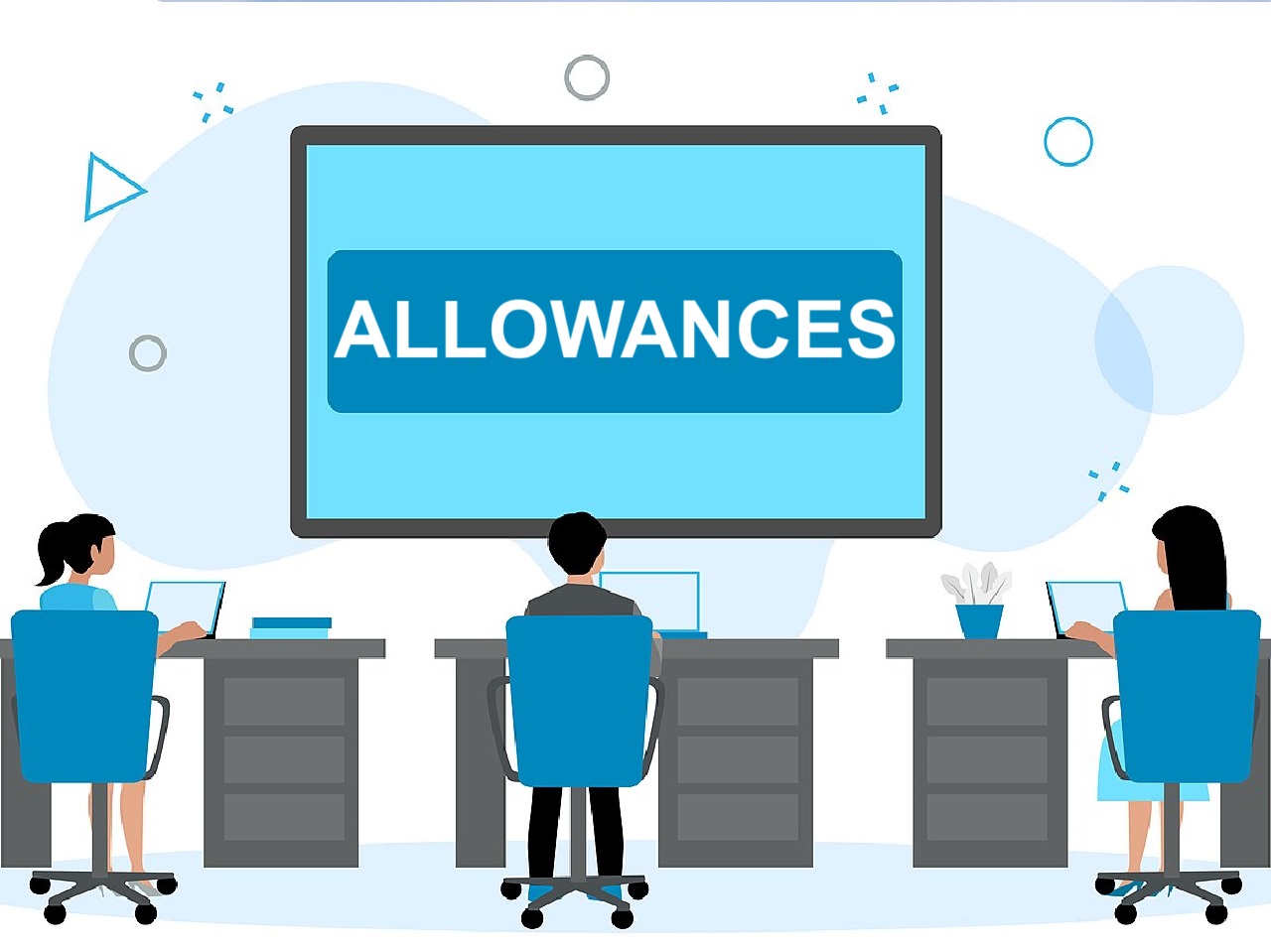 Employee sitting on office desk looking at the Allowances board