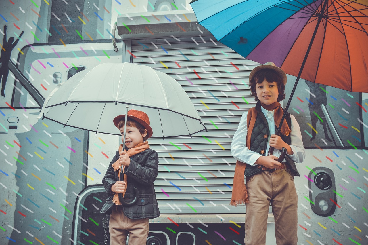 Rain, Umbrellas, Kids image