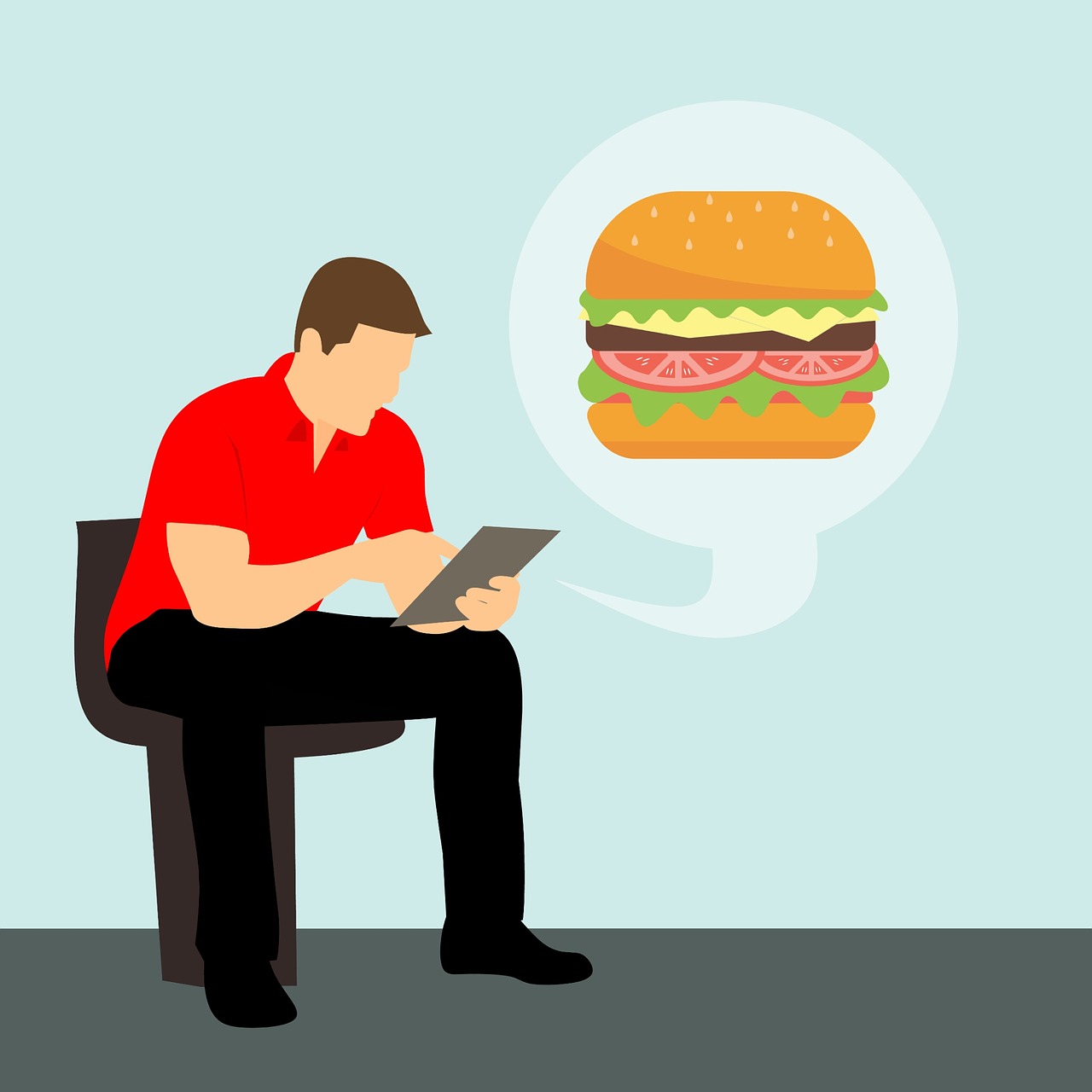 man ordering food, burger