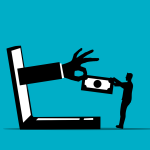 A cartoon hnd stealing money from a payer