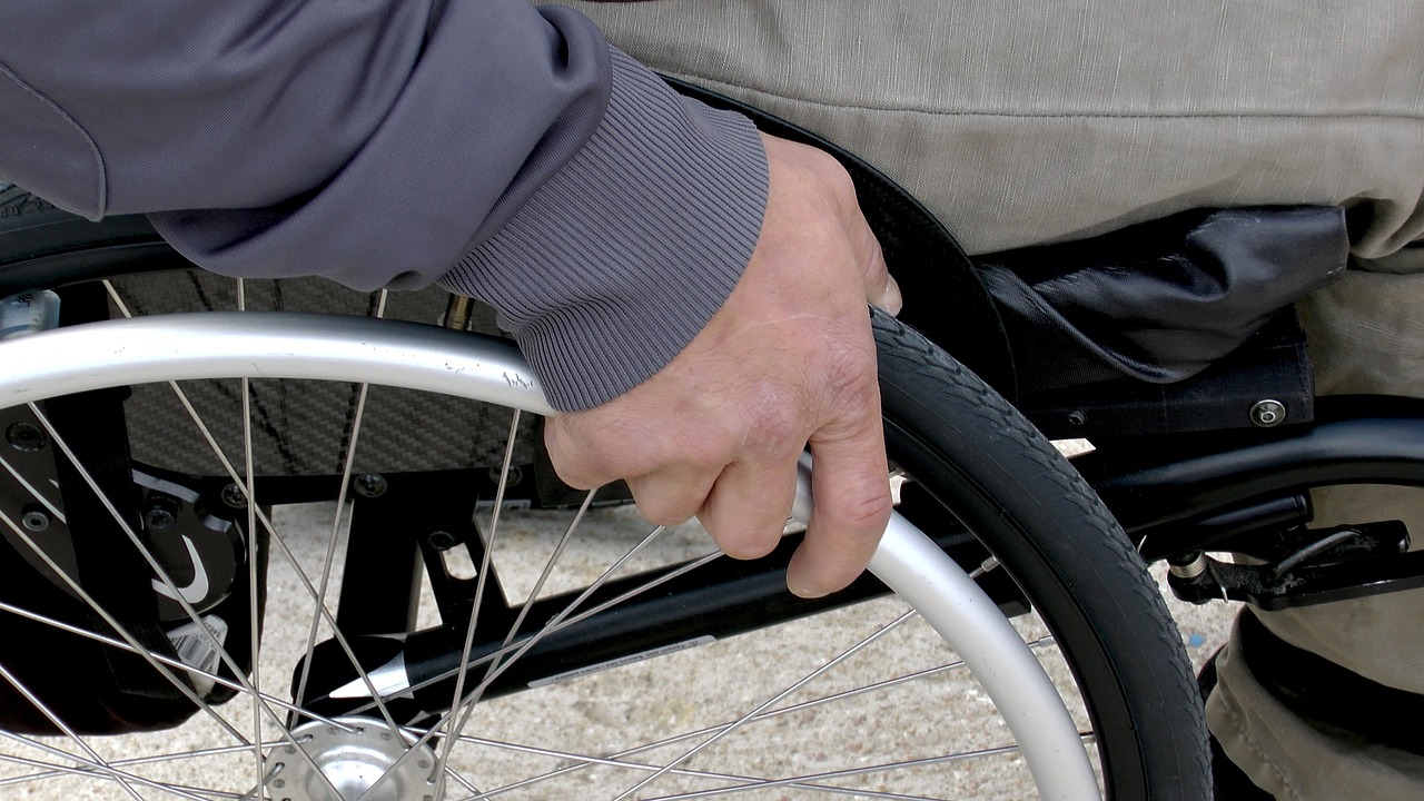 close-up of a wheelchair