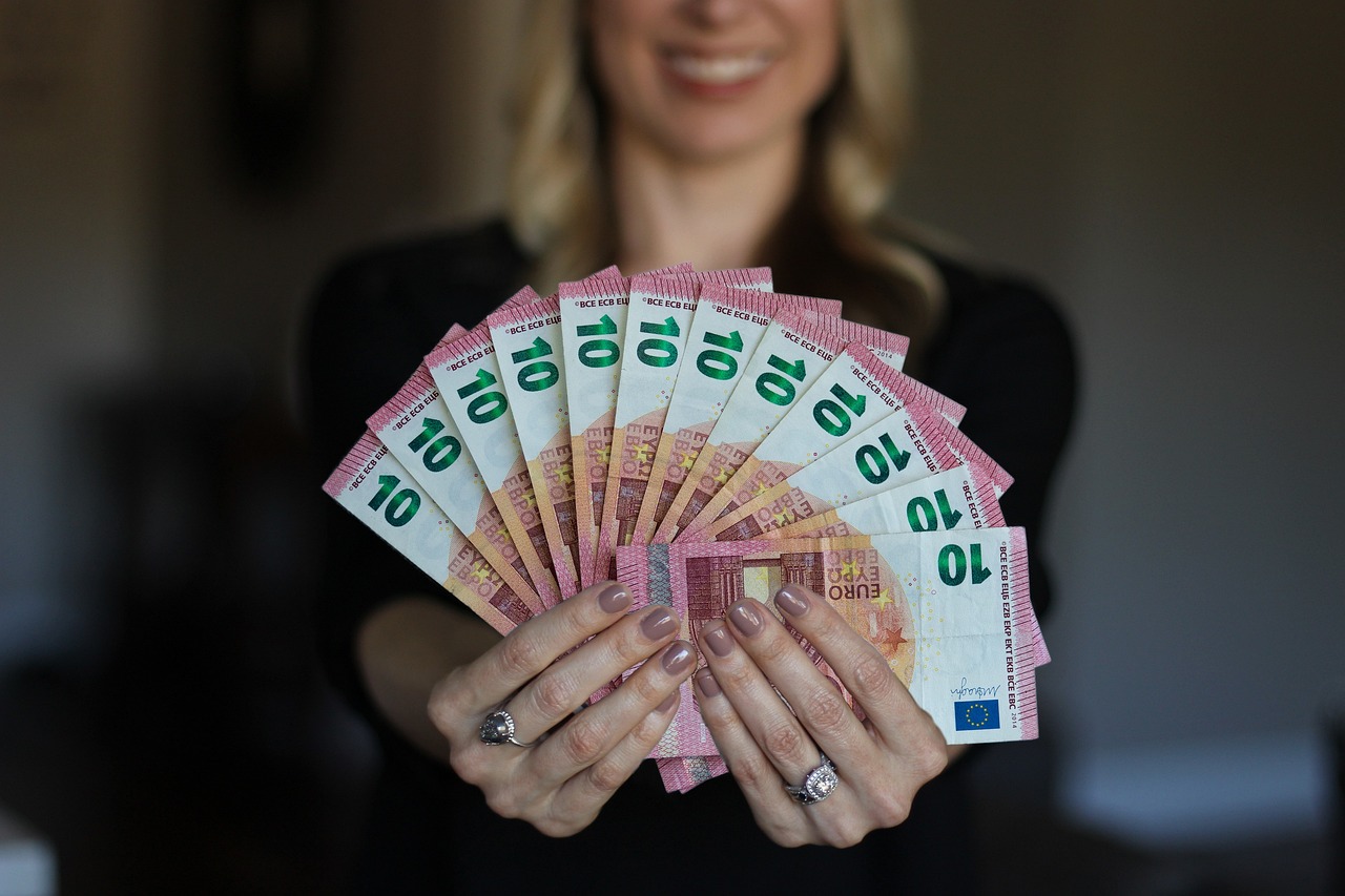 Woman, Happy, Money image